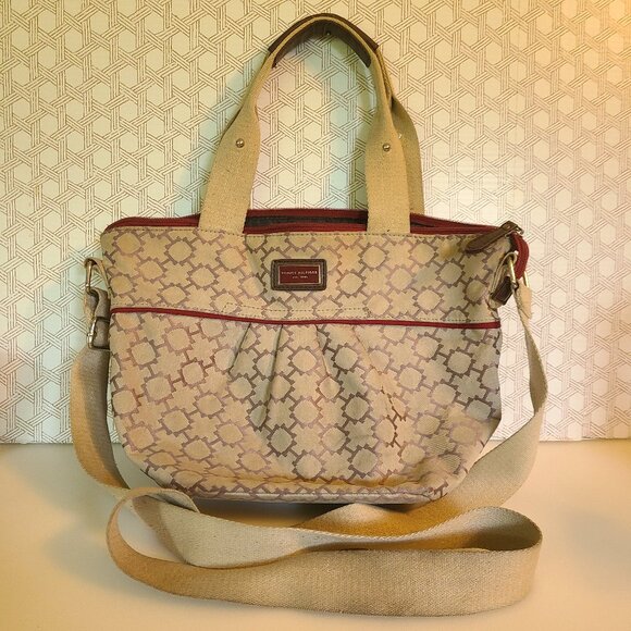 Tommy Hilfiger TH Logo Beige & Red Crossbody Purse - Picture 1 of 10